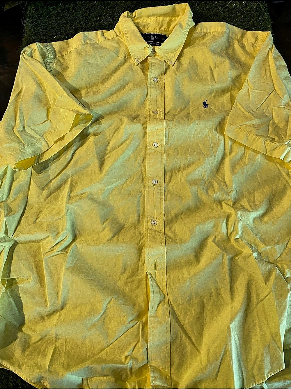 Ralph Lauren Classic Fit Short Sleeve Button Down Shirt Yellow XXL